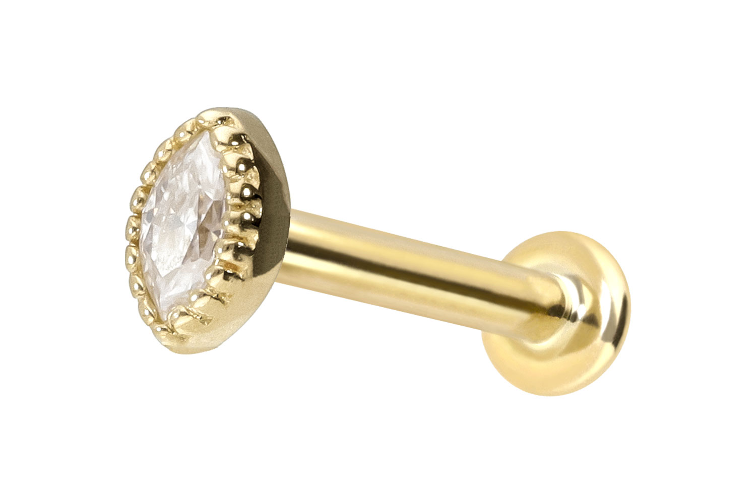 14 Karat Gold Labret Piercing mit Push Fit MOISSANIT-OVAL